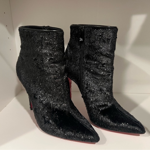 Christian Louboutin Black Velvet Ankle Booties, Kate